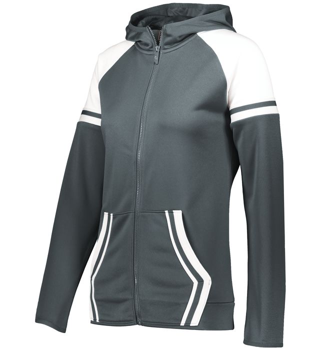 Holloway Ladies Vintage Look Dry Excel Polyester Performance Terry Jacket 229761 Graphite/White