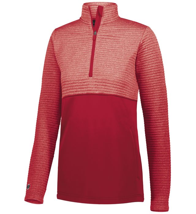 Holloway Ladies Wik-Sof Polyester Heather Knit Seamless Quilted Pullover Scarlet Heather Scarlet