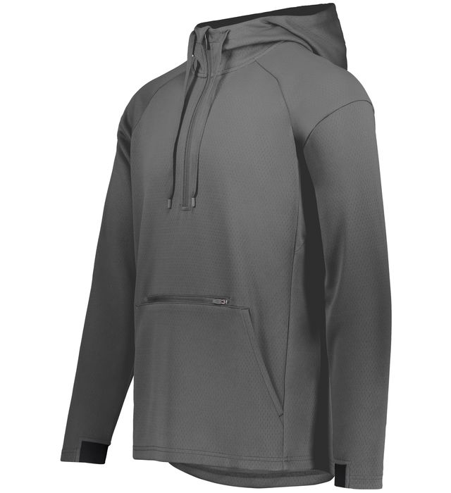 Holloway Limitless 1/4 Zip Hoodie With Front Zippered Valuables Pocket 222584 Carbon/Carbon