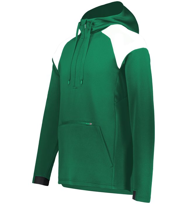 Holloway Limitless 1/4 Zip Hoodie With Front Zippered Valuables Pocket 222584 Dark Green/White