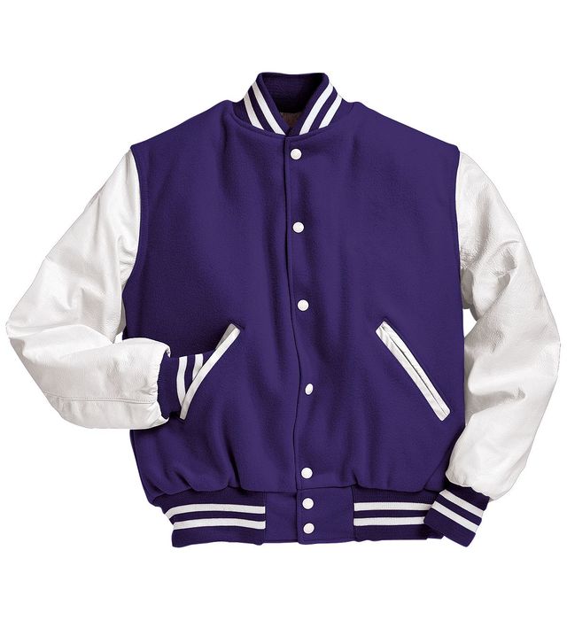 Holloway Melton Wool Letterman Varsity Jacket 224183 Purple/White