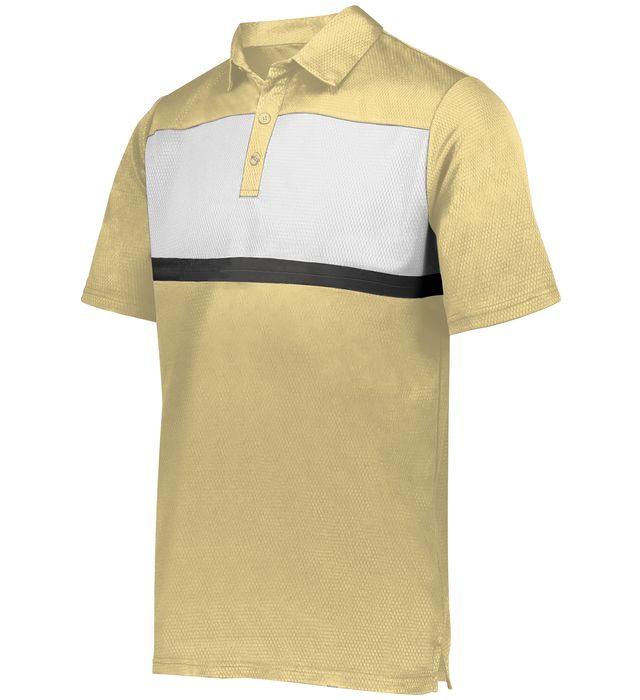 Holloway Prism Bold Polo Three-Button Placket With Side Vents 222576 Vegas Gold/White