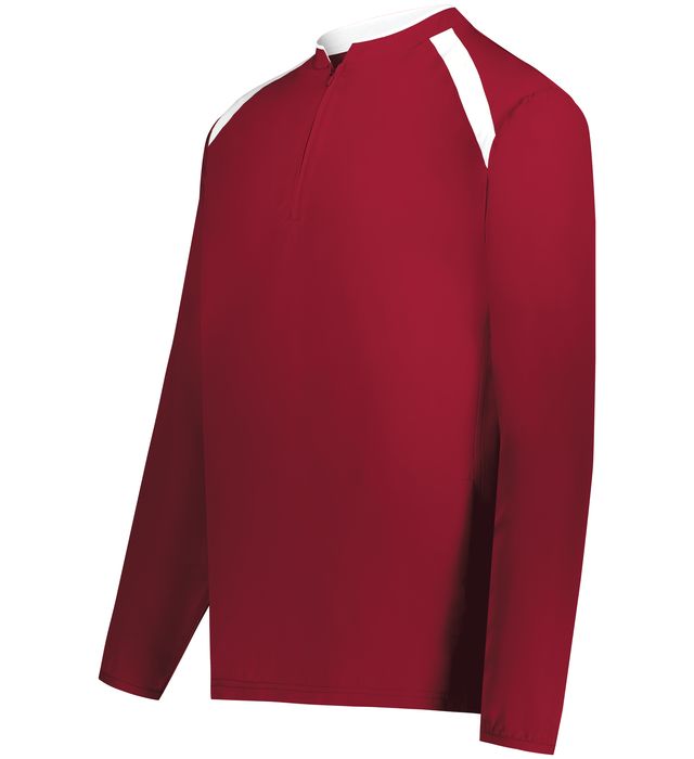 Holloway Quarter Zip Long-sleeve Two-toned Pullover with Side Pockets and Side Zipper Areo-Tec Polyester Youth  229695 Scarlet/White