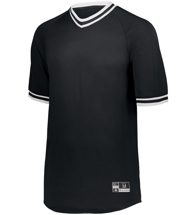 Holloway Retro V-Neck Dry-Excel Baseball Jersey with Striped Sleeves 221021 Black/White