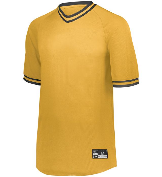 Holloway Retro V-Neck Dry-Excel Baseball Jersey with Striped Sleeves 221021 Light Gold/Black