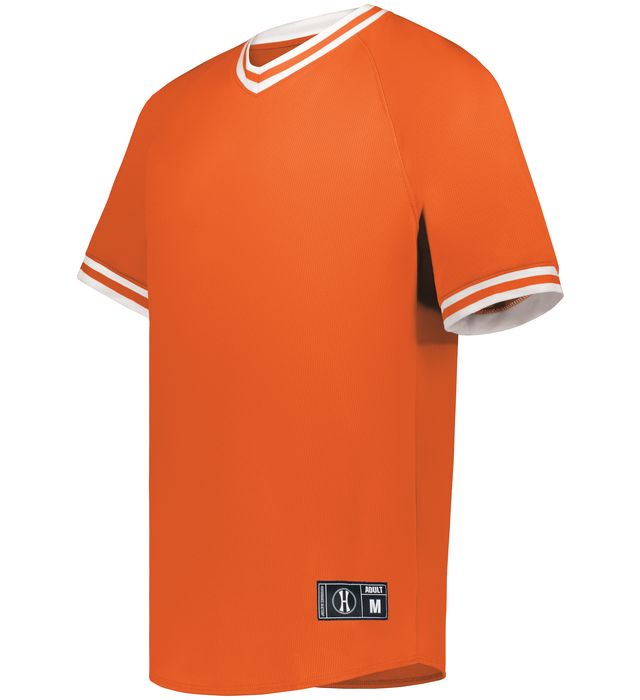 Holloway Retro V-Neck Dry-Excel Baseball Jersey with Striped Sleeves 221021 Orange/White