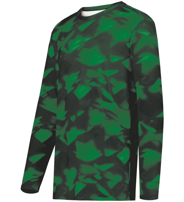 Holloway Youth Cotton-Touch™ Poly Cloud Long Sleeve Tee With Sublimated Design 222697 Dark Green Glacier Print