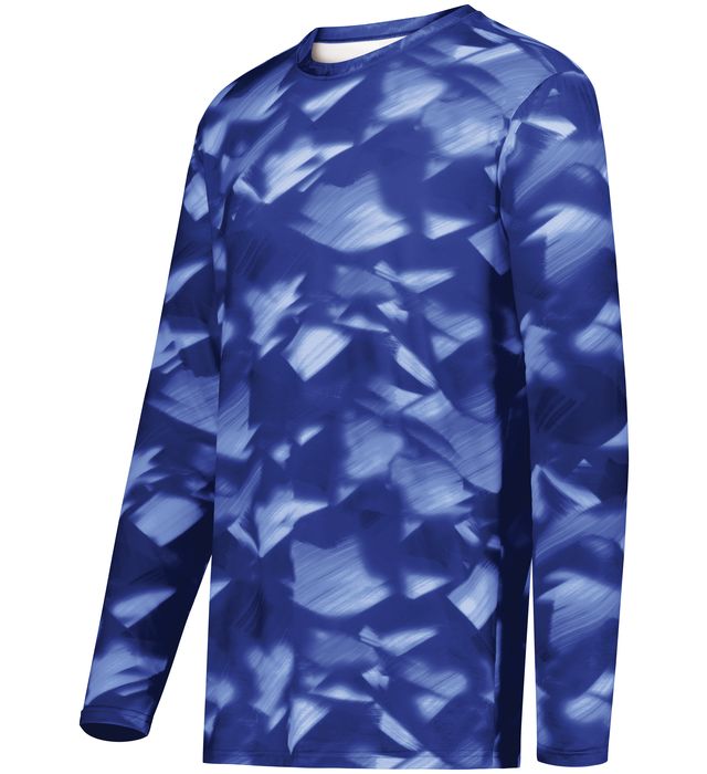Holloway Youth Cotton-Touch™ Poly Cloud Long Sleeve Tee With Sublimated Design 222697 Navy Glacier Print