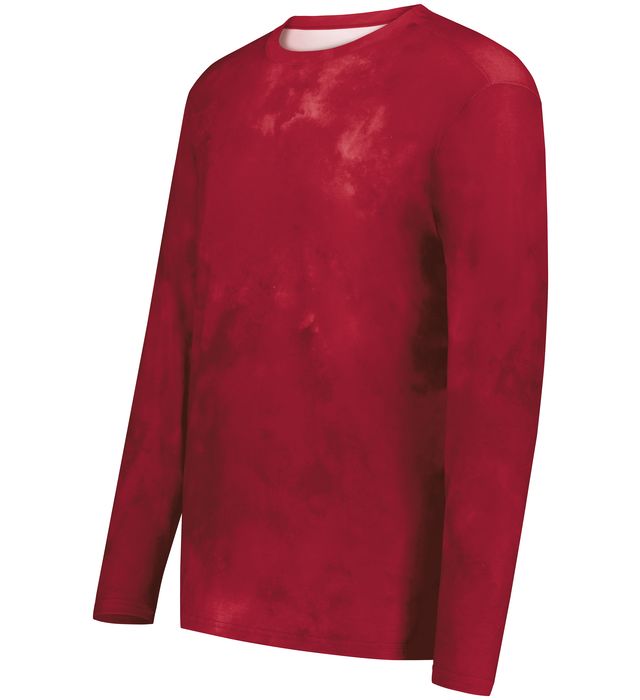 Holloway Youth Cotton-Touch™ Poly Cloud Long Sleeve Tee With Sublimated Design 222697 Scarlet Cloud Print