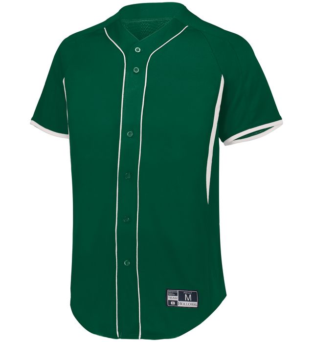 Holloway Youth Game7 Full-Button Baseball Jersey with Dry-Excel 221225 Forest/White