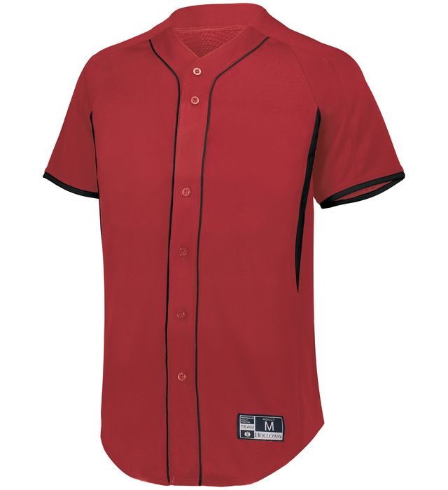 Holloway Youth Game7 Full-Button Baseball Jersey with Dry-Excel 221225 Scarlet/Black
