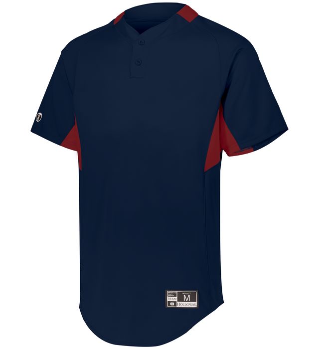 Holloway Youth Game7 Two-Button Baseball Jersey with Dry-Excel 221224 Navy/Scarlet