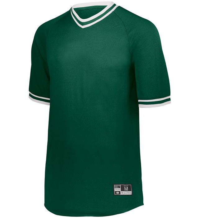 Holloway Youth Retro V-Neck Baseball Jersey with Dry-Excel Wicking 221221 Forest/White