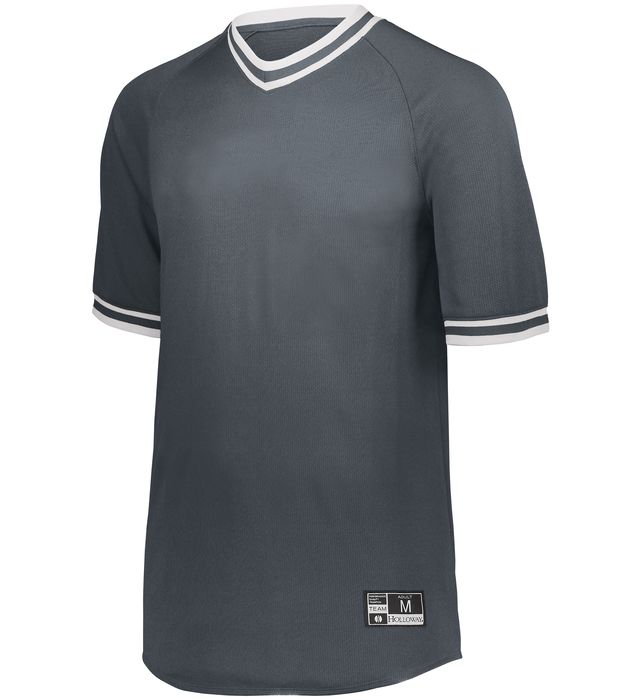 Holloway Youth Retro V-Neck Baseball Jersey with Dry-Excel Wicking 221221 Graphite/White
