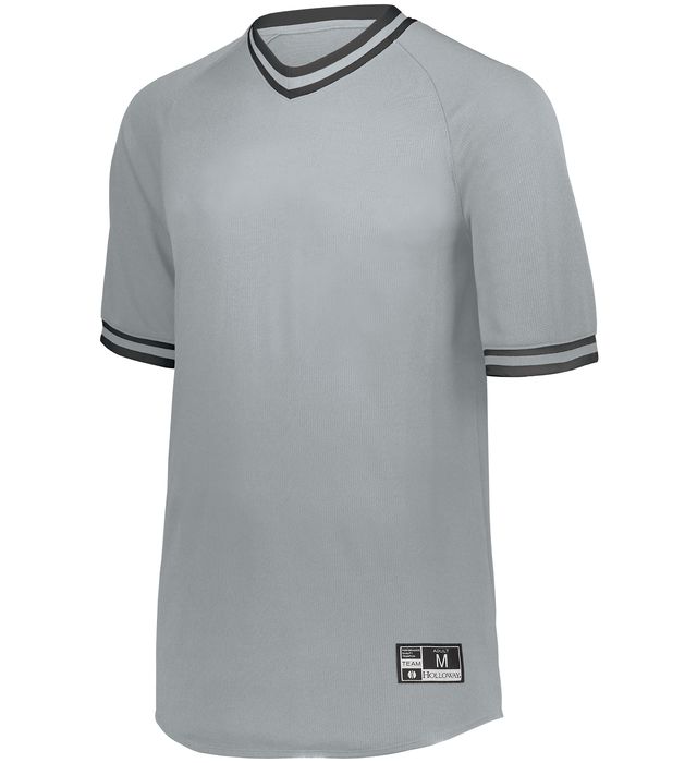Holloway Youth Retro V-Neck Baseball Jersey with Dry-Excel Wicking 221221 Silver/Black