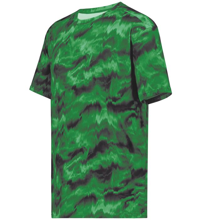 Holloway Youth Stock Cotton-Touch™ Poly Tee With Odor Resistant And Wicks Moisture 222696 Dark Green Shockwave Print