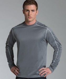 Charles River Apparel 3137 Mens Long Sleeve Wicking Tee Shirt: Grey Model Front View