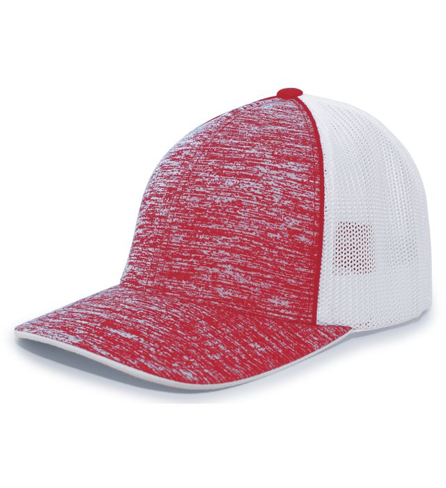 pacific-headwear-curved-visor-aggressive-heather-trucker-flexfit-cap-red heather-white-red heather