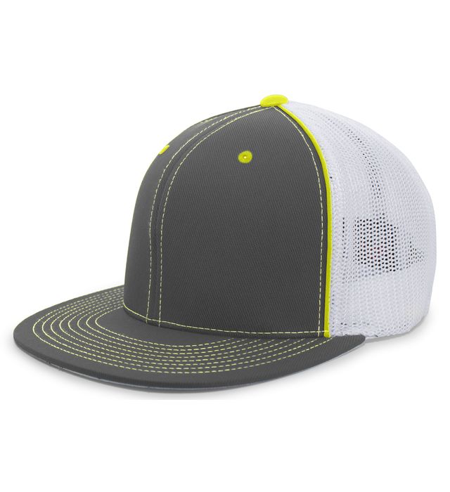 Pacific Headwear D-Series Trucker Flexfit Cap Polyester Blend 4D5 Graphite/White/Neon Yellow