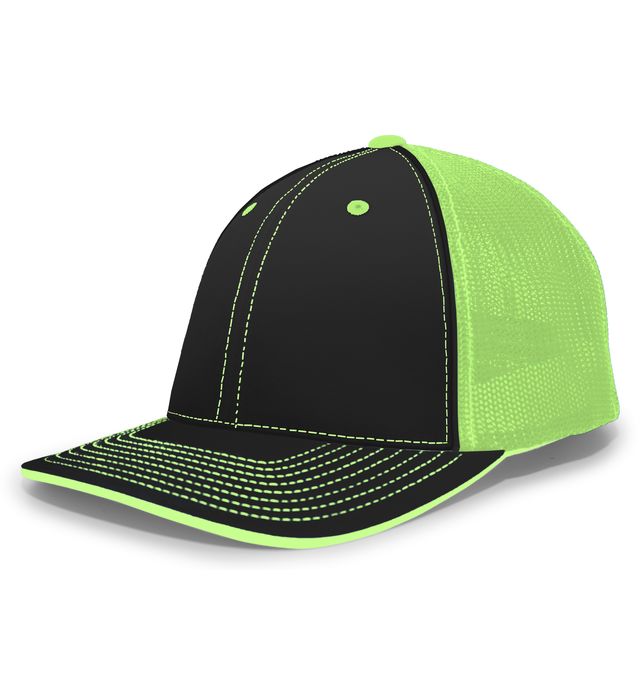 pacific-headwear-trucker-pacflex-curved-visor-cap-black-neon green-black