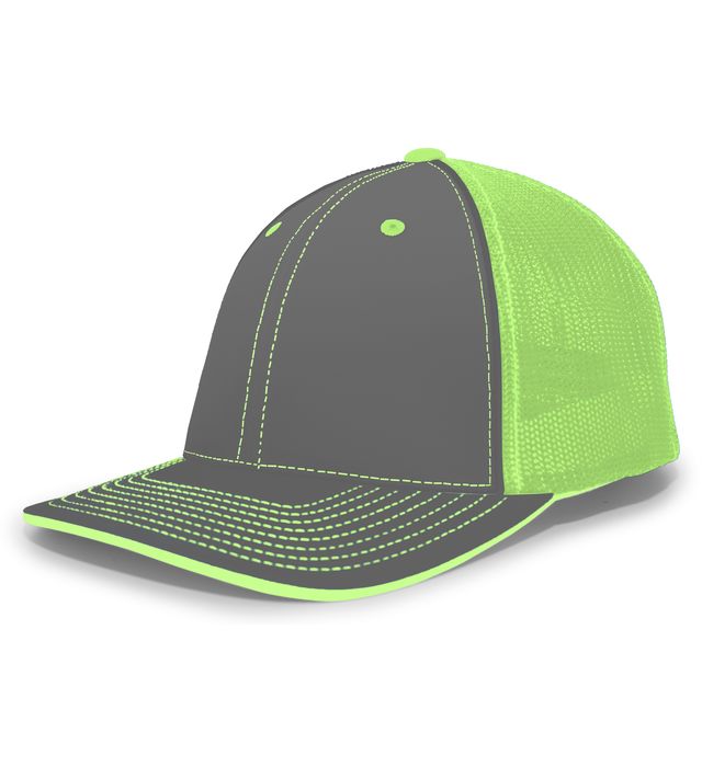 pacific-headwear-trucker-pacflex-curved-visor-cap-graphite-neon green-graphite