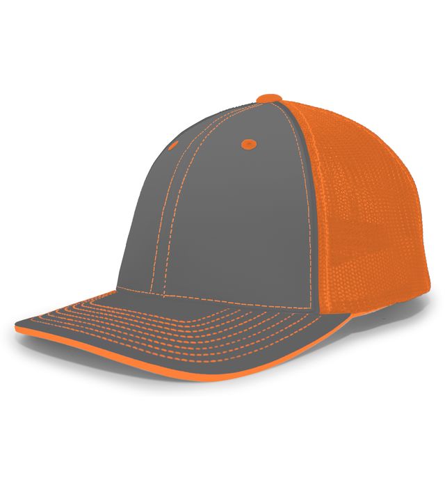 pacific-headwear-trucker-pacflex-curved-visor-cap-graphite-neon orange-graphite