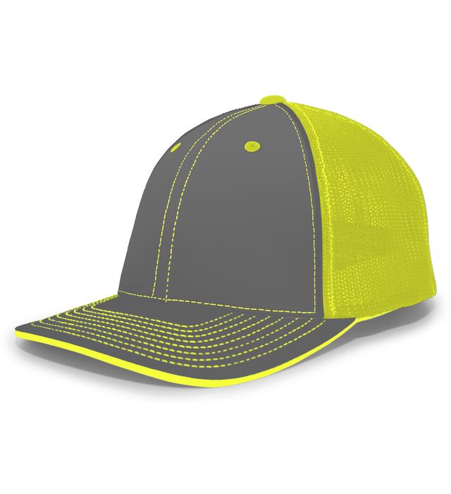 pacific-headwear-trucker-pacflex-curved-visor-cap-graphite-neon yellow-graphite