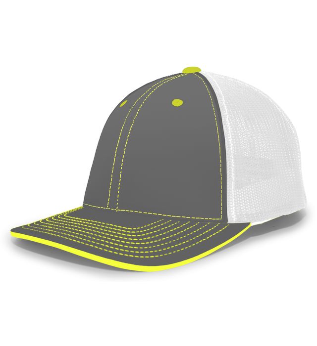 pacific-headwear-trucker-pacflex-curved-visor-cap-graphite-white-neon yellow