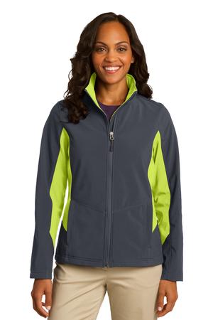 Port Authority L318 Ladies Core Colorblock Soft Shell Jacket Battleship Grey/Charge Green