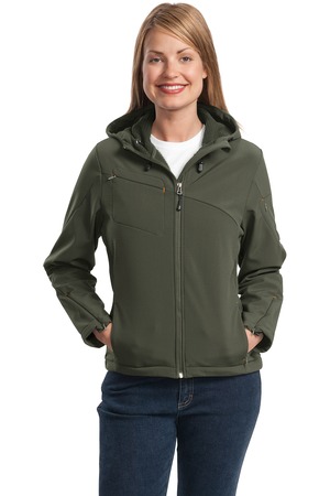 Port Authority L706 Ladies Hooded Soft Shell Jacket Mineral Green/Soft Orange