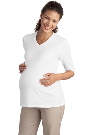 Port Authority Ladies Silk Touch Maternity 3/4-Sleeve V-Neck Shirt Style L561M 3
