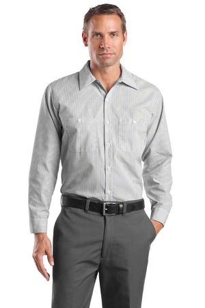 Red Kap Long Size  Long Sleeve Striped Industrial Work Shirt Style CS10LONG 3