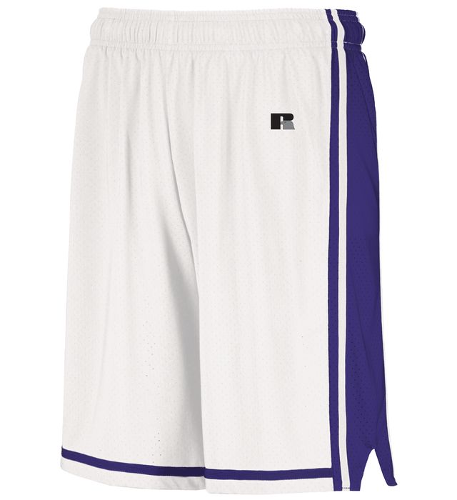 Russell 8-Inch Inseam Legacy Basketball Shorts Polyester 4B2VTM White/Purple