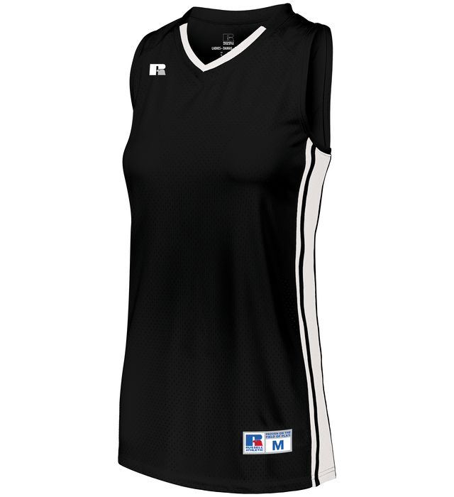 Russell Ladies Legacy Basketball Jersey V-Neck Collar Polyester 4B1VTX Black/White