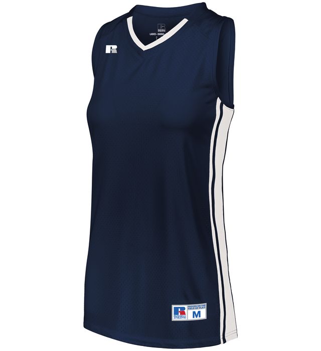 Russell Ladies Legacy Basketball Jersey V-Neck Collar Polyester 4B1VTX Navy/White
