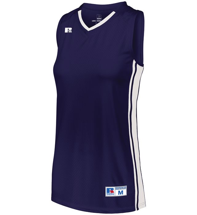 Russell Ladies Legacy Basketball Jersey V-Neck Collar Polyester 4B1VTX Purple/White