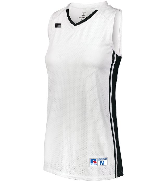 Russell Ladies Legacy Basketball Jersey V-Neck Collar Polyester 4B1VTX White/Black