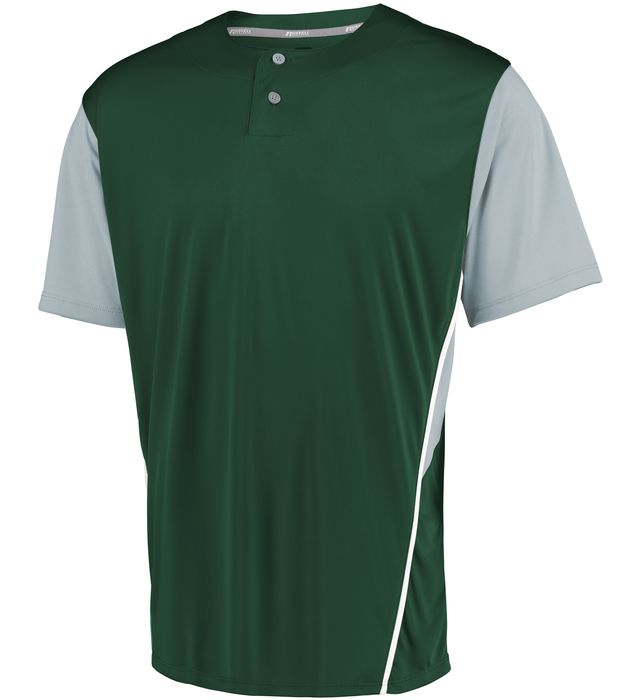 russell-performance-two-button-color-block-jersey-dark green-baseball grey