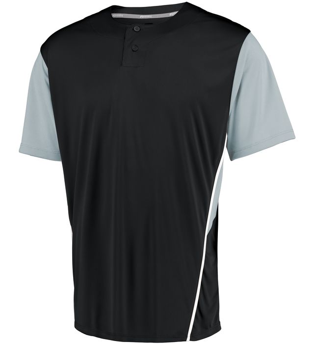 russell-youth-two-button-placket-jersey-black-baseball grey