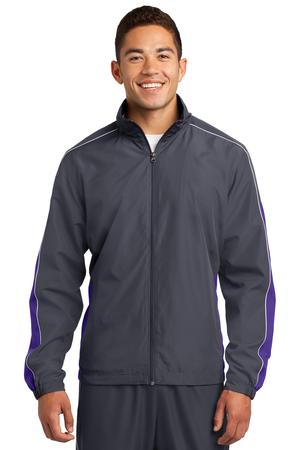 Sport-Tek JST61 Piped Colorblock Wind Jacket Graphite Grey/Purple/White