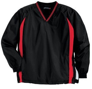 Sport-Tek JST62 Tipped V-Neck Raglan Wind Shirt Black/True Red