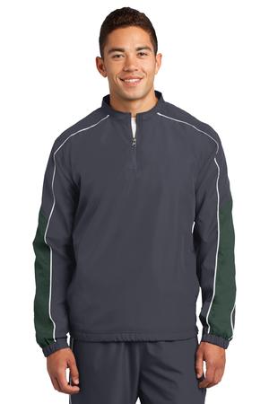 Sport-Tek JST64 Piped Colorblock 1/4-Zip Wind Shirt Graphite Grey/Forest Green/White