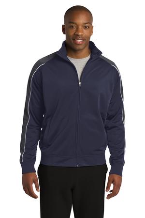 Sport-Tek JST92 Piped Tricot Track Jacket True Navy/Iron Grey/White