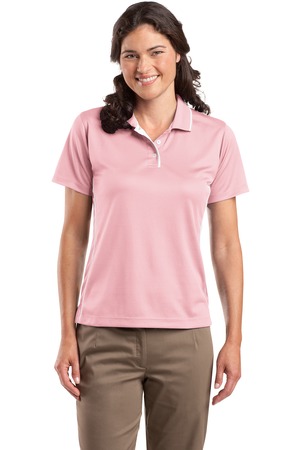 Sport-Tek L467 Ladies Dri-Mesh Polo with Tipped Collar and Piping Pink/White