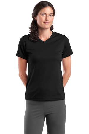 Sport-Tek L468V Dri-Mesh Ladies V-Neck T-Shirt Black