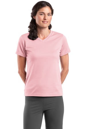 Sport-Tek L468V Dri-Mesh Ladies V-Neck T-Shirt Pink