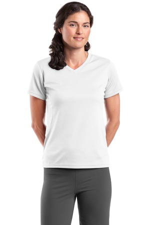 Sport-Tek L468V Dri-Mesh Ladies V-Neck T-Shirt White
