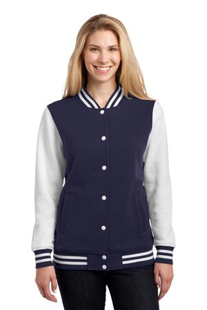 Sport-Tek LST270 Ladies Fleece Letterman Jacket True Navy/White
