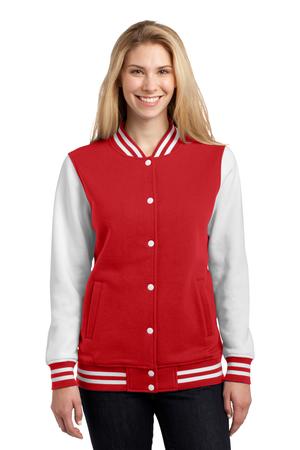 Sport-Tek LST270 Ladies Fleece Letterman Jacket True Red/White
