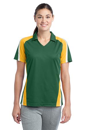 Sport-Tek LST654 Ladies Tricolor Micropique Sport-Wick Polo Forest Green/Gold/White